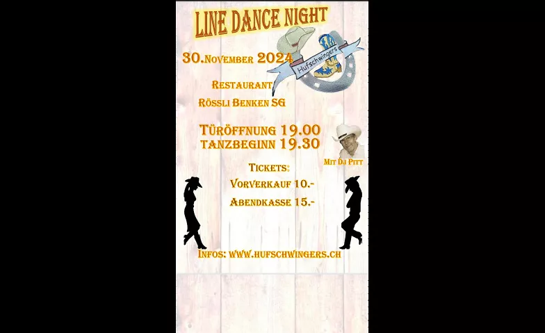 Line Dance Night mit DJ Restaurant Rössli (Saal), Dorfstrasse 11, 8717 Benken Tickets
